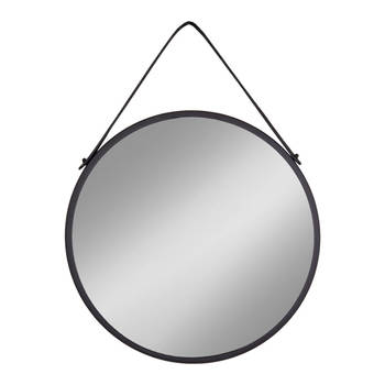Trapani spiegel met leren band zwart.