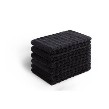 Blokker Seashell Wave Gastendoek Set - Zwart - 6 stuks - 30x50cm - Premium aanbieding