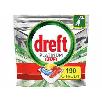 Dreft Platinum Plus All In One Lemon - 190 stuks (2x95) - Voordeelverpakking - Vaatwastabletten