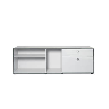Infinity kantoorplank 1 lade, 1 klep, 3 open vakken wit hoogglans, chroom.
