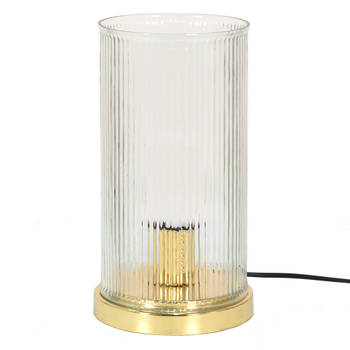 Clayre & Eef Tafellamp Ø 15x27 cm Goudkleurig Glas Metaal Rond Bureaulamp Goudkleurig Bureaulamp