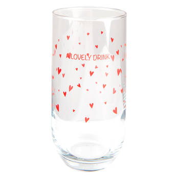 Clayre & Eef Waterglas 280 ml Glas Harten A lovely drink Longdrinkglas Transparant Longdrinkglas