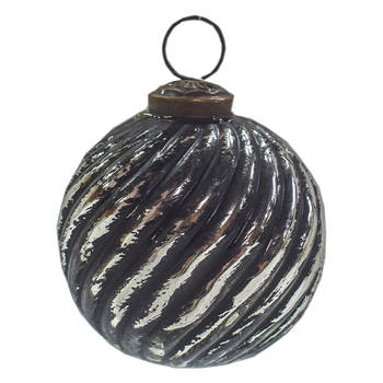 Clayre & Eef Kerstbal Ø 7 cm Zwart Zilverkleurig Glas Kerstdecoratie Zwart Kerstdecoratie
