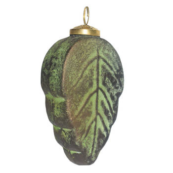 Clayre & Eef Kerstbal 7x4x13 cm Groen Bruin Glas Kerstdecoratie Groen Kerstdecoratie