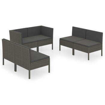 vidaXL 6-delige Loungeset met kussens poly rattan grijs