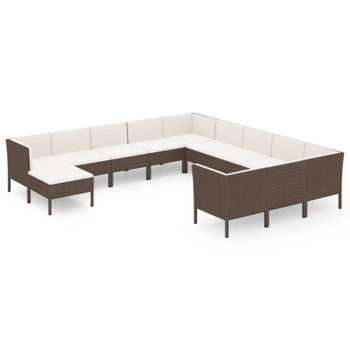 vidaXL 12-delige Loungeset met kussens poly rattan bruin