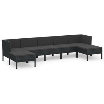 vidaXL 7-delige Loungeset met kussens poly rattan zwart