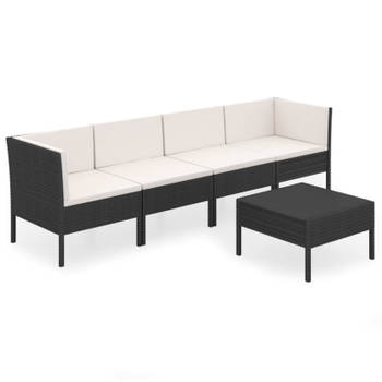 vidaXL 5-delige Loungeset met kussens poly rattan zwart