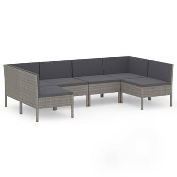 vidaXL 6-delige Loungeset met kussens poly rattan grijs