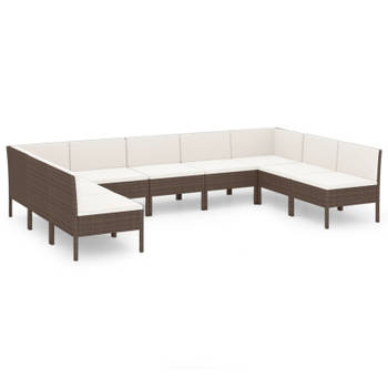 vidaXL 9-delige Loungeset met kussens poly rattan bruin