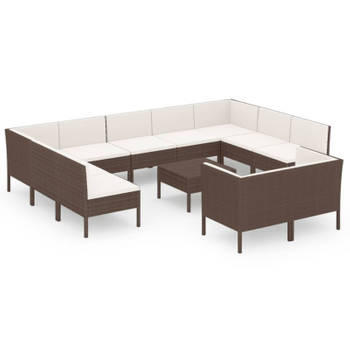 vidaXL 12-delige Loungeset met kussens poly rattan bruin