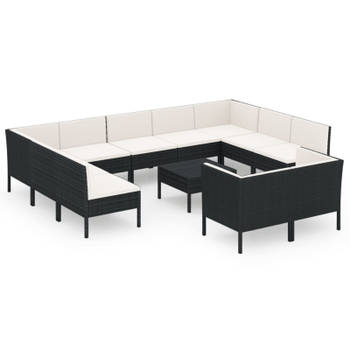 vidaXL 12-delige Loungeset met kussens poly rattan zwart