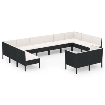 vidaXL 12-delige Loungeset met kussens poly rattan zwart