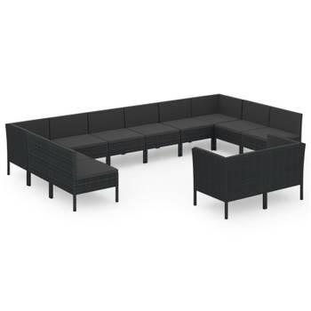 vidaXL 12-delige Loungeset met kussens poly rattan zwart