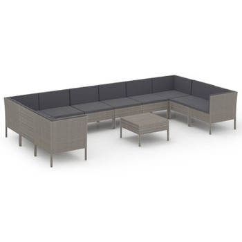 vidaXL 11-delige Loungeset met kussens poly rattan grijs