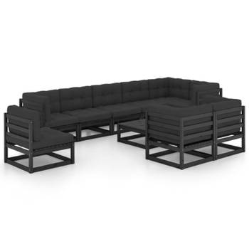 vidaXL 10-delige Loungeset met kussens massief grenenhout