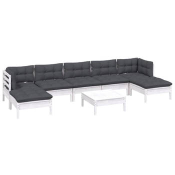 vidaXL 8-delige Loungeset met kussens grenenhout wit