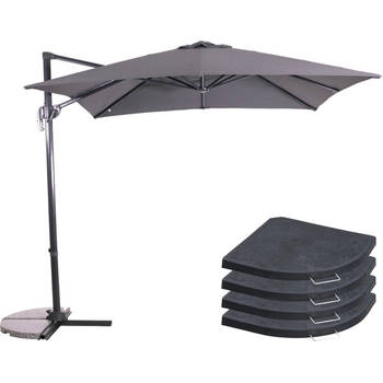 Blokker Zweefparasol Libra Grijs 250 x 250 cm - inclusief 4 parasoltegels aanbieding