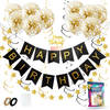 Fissaly® Verjaardag Slinger Zwart & Goud met Papieren Confetti Ballonnen – Decoratie – Happy Birthday