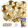 Fissaly® 40 stuks Gouden & Confetti Goud Helium Ballonnen met Lint – Decoratie – Versiering - Papieren Confetti – Latex