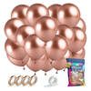 Fissaly® 40 stuks Metallic Rose Goud Helium Latex Ballonnen met Lint Versiering - Feest Decoratie – Chrome Roze & Gouden