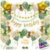 Fissaly® Happy Birthday Verjaardag Feestpakket Groen, Goud & Beige - Papieren Confetti Ballonnen – Decoratie Versiering