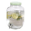 Excellent Houseware Drankdispenser/limonadetap - met tapje - glas - 4 liter - groen/wit geblokte dop - 15 x 26 cm - Dran