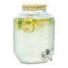 Excellent Houseware Drankdispenser/limonadetap - met tapje - glas - 4 liter - geel/wit geblokte dop - 15 x 26 cm - Drank