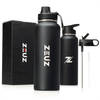 ZEUZ® Premium RVS Thermosfles & Drinkfles – Waterfles met Rietje – Isoleerfles– 1200 ml/ 1, 2 Liter- Mat Zwart