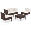 vidaXL 5-delige Loungeset met kussens poly rattan bruin