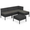 vidaXL 5-delige Loungeset met kussens poly rattan zwart