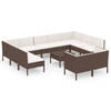 vidaXL 12-delige Loungeset met kussens poly rattan bruin