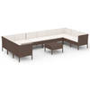 vidaXL 11-delige Loungeset met kussens poly rattan bruin