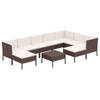 vidaXL 10-delige Loungeset met kussens poly rattan bruin