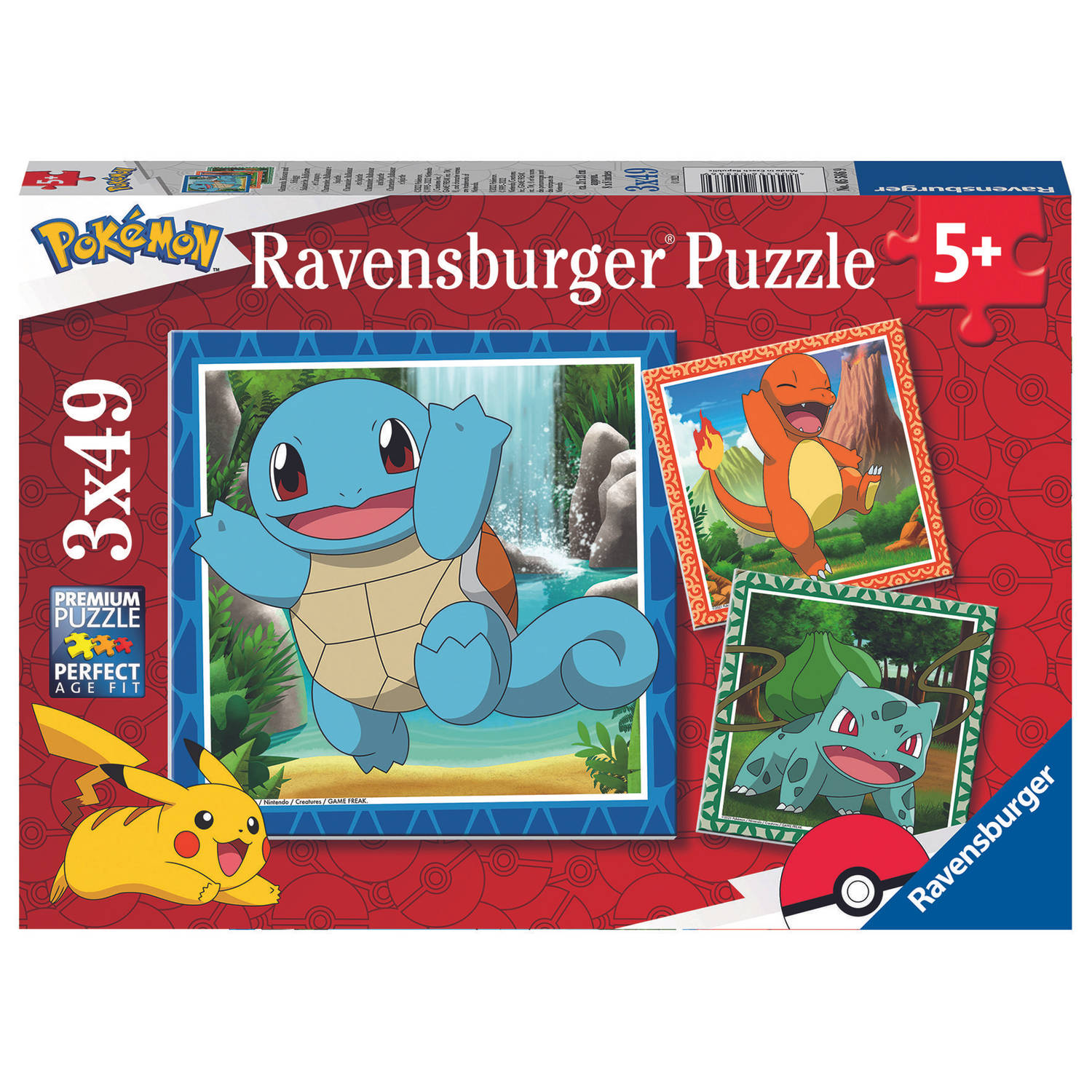 Ravensburger Pokemon: Charmander, Bulbasaur &Squirtle Puzzel 3x49 Stukjes