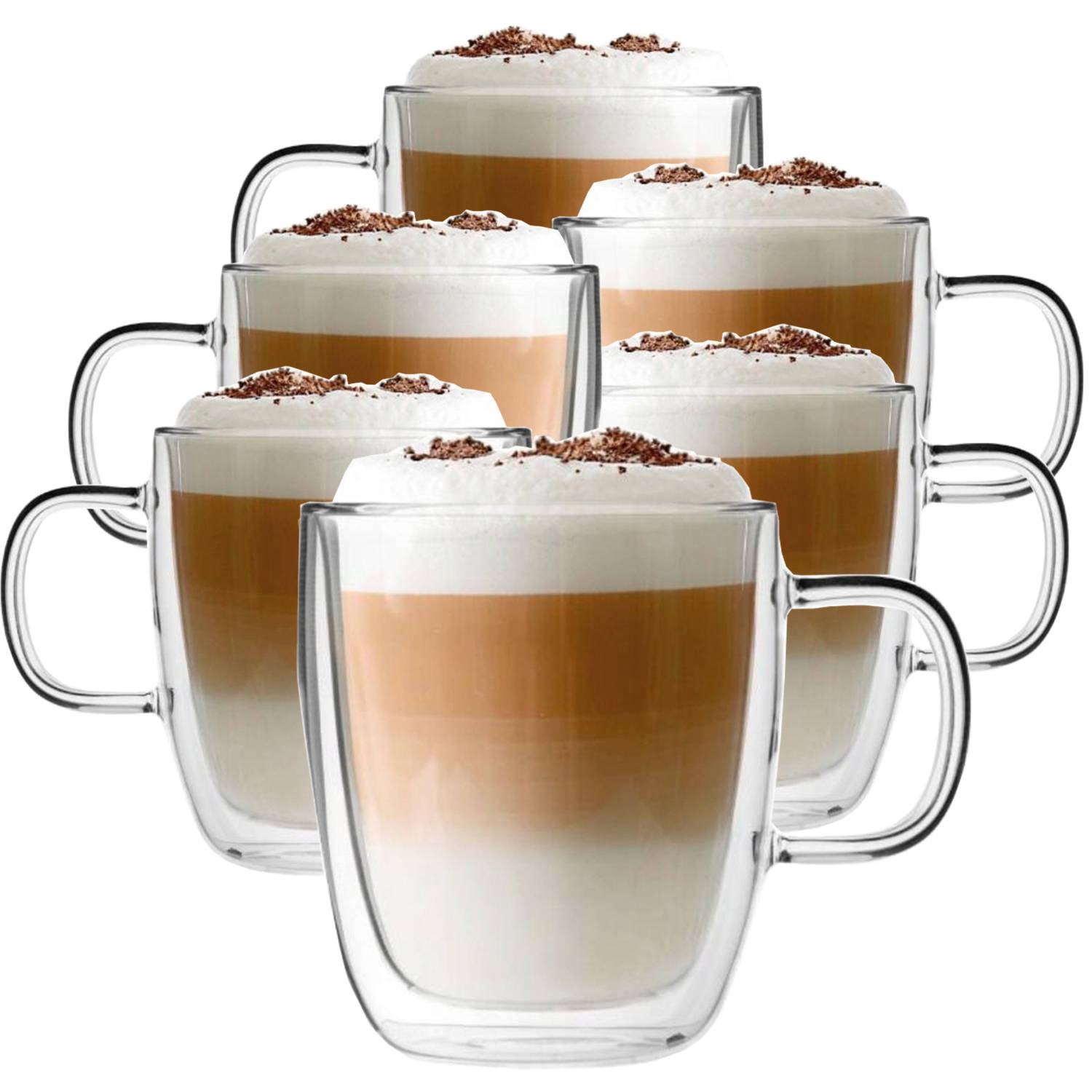 Dubbelwandige Koffieglazen Met Oor - Latte Macchiato Glazen - Dubbelwandige Theeglazen - 350 ML - 6x