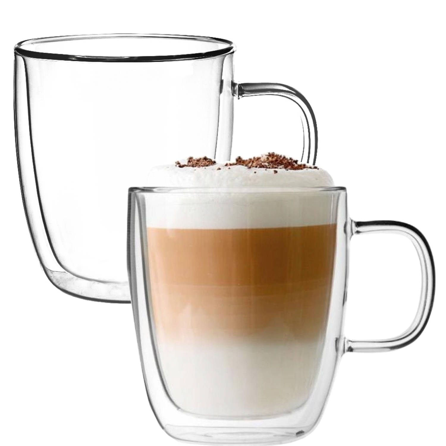Luxe Latte Macchiato Glazen Dubbelwandig - Koffieglazen met oor - Cappuccinoglazen - Theeglas 350 ML - Set Van 2