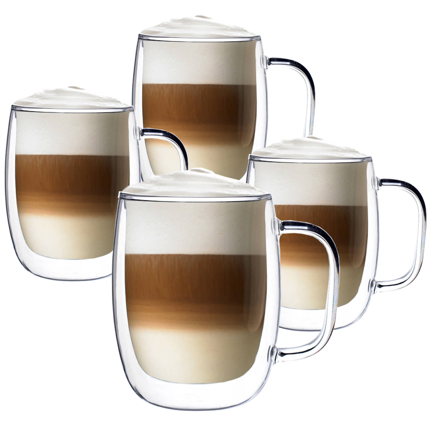 Luxe Latte Macchiato Glazen Met Oor - Dubbelwandige Koffieglazen - Cappuccino Glazen - 400 ML - 4x