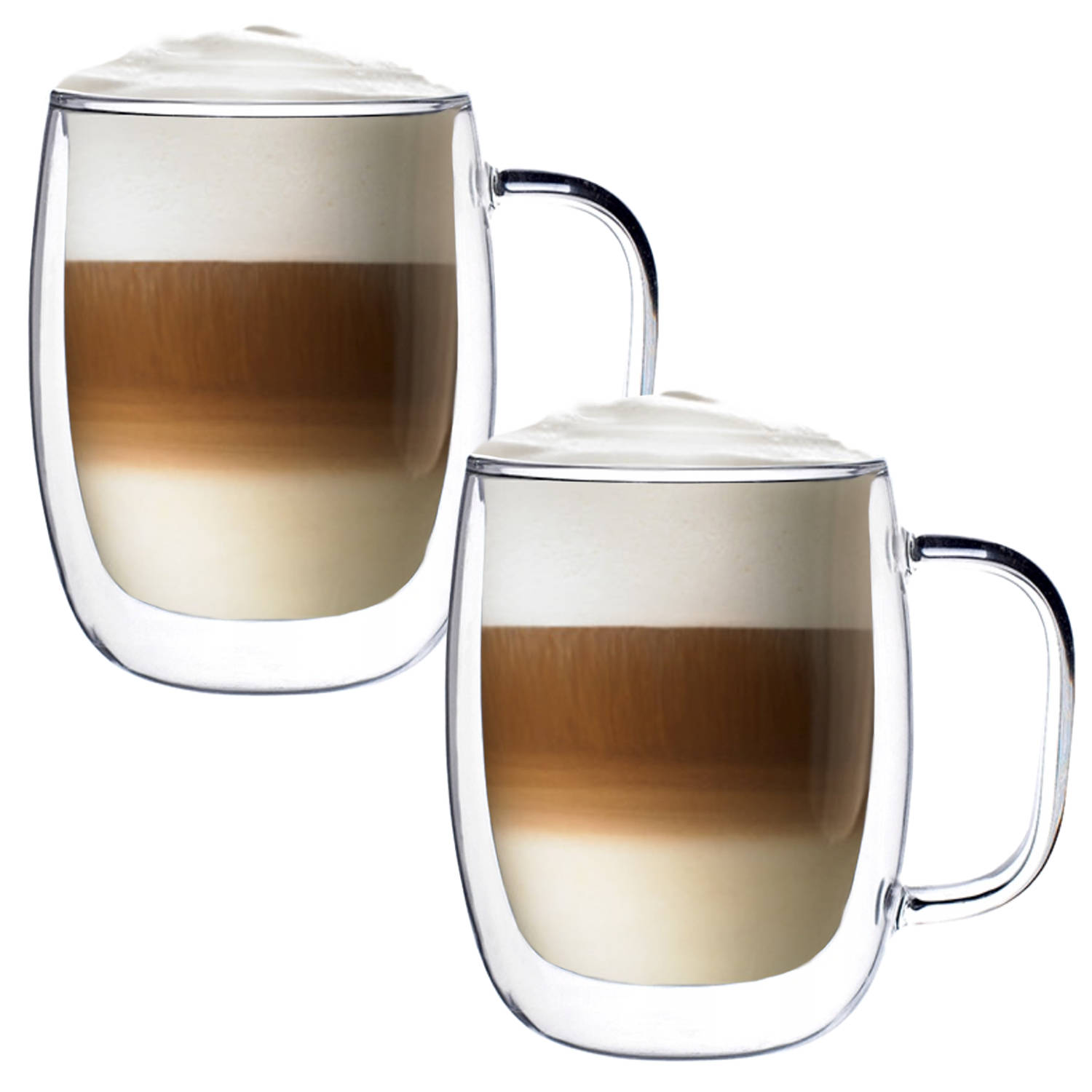 Luxe Latte Macchiato Glazen Met Oor - Dubbelwandige Koffieglazen - Cappuccino Glazen - 400 ML - 2x