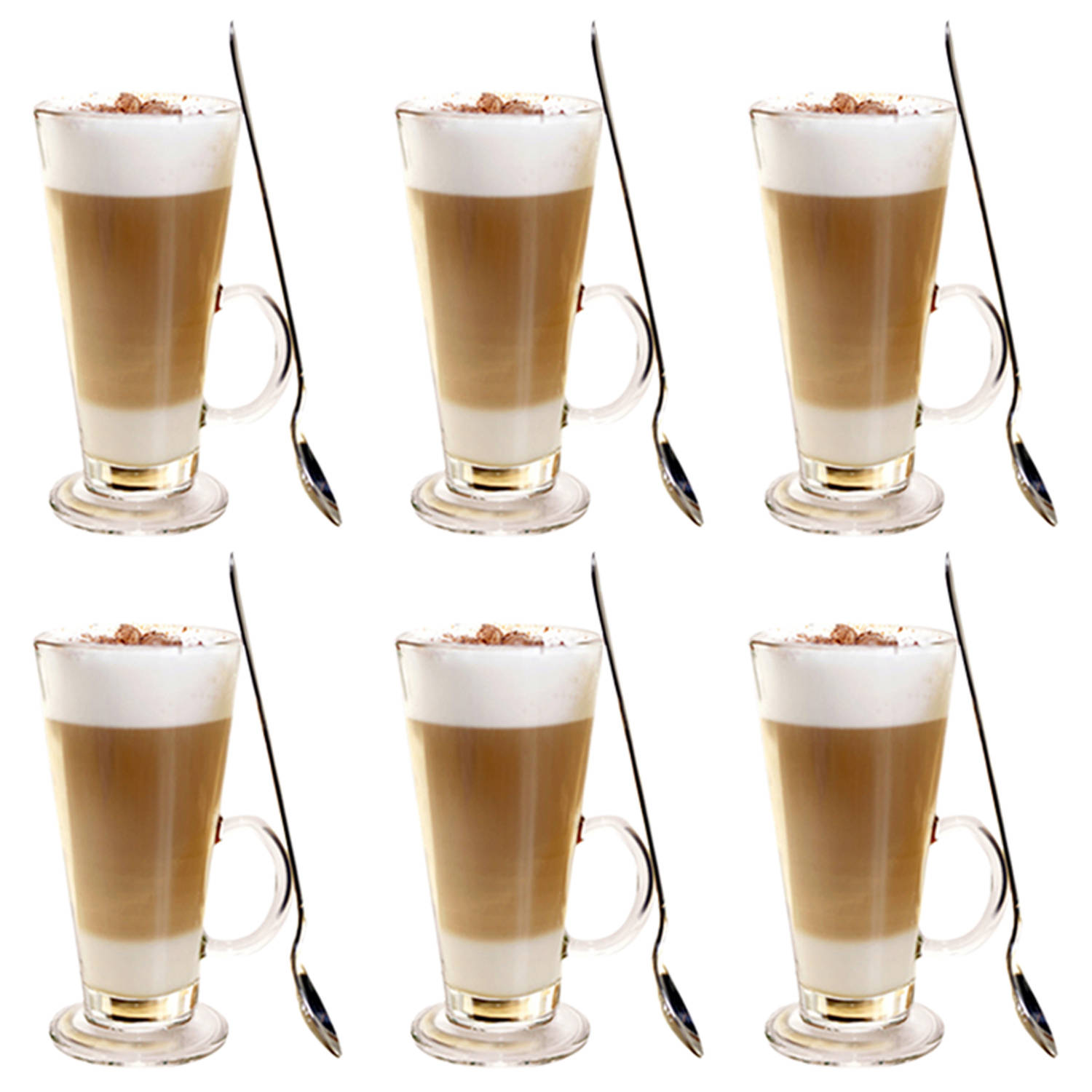 Neerwaarts Waardeloos Wat Luxe Latte Macchiato Glazen met lepel - Koffie Glazen - Cappuccino Glazen - Latte  Glazen - 250 ML - Set Van 6 | Blokker