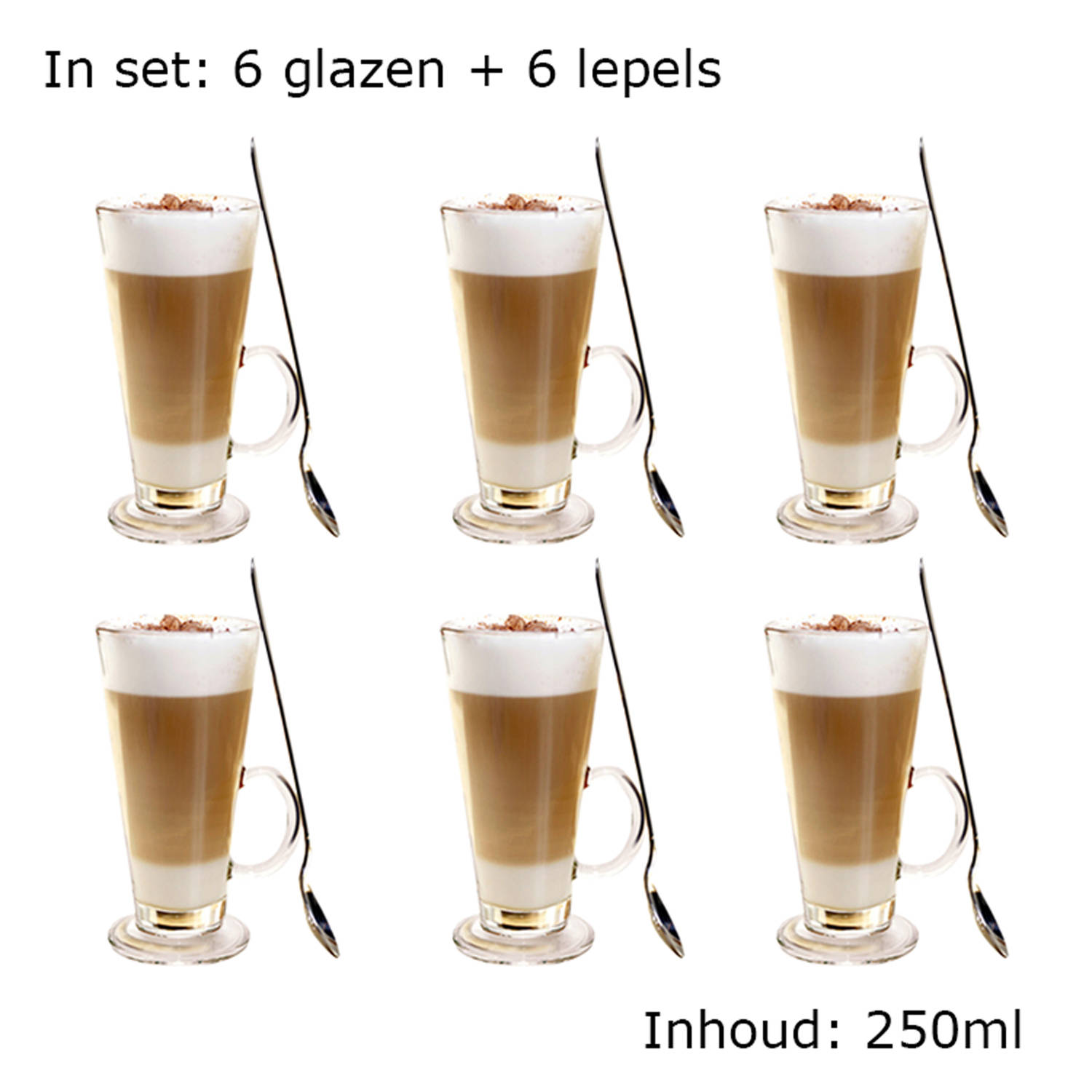 Infecteren duizelig alcohol Luxe Latte Macchiato Glazen met lepel - Koffie Glazen - Cappuccino Glazen -  Latte Glazen - 250 ML - Set Van 6 | Blokker