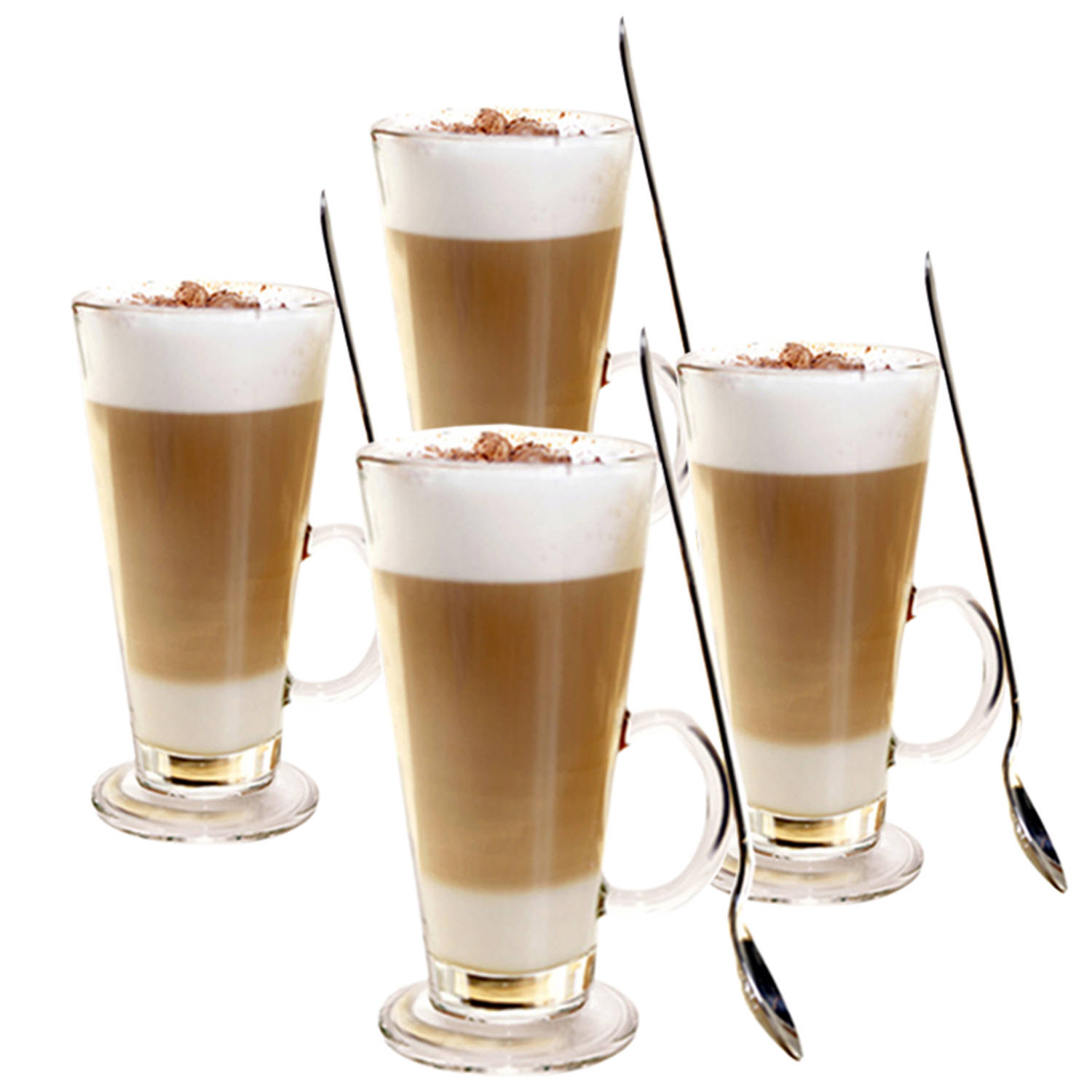 Luxe Latte Macchiato Glazen Met Lepel - Koffie Glazen - Cappuccino Glazen - Latte Glazen - 250 Ml - Set Van 4