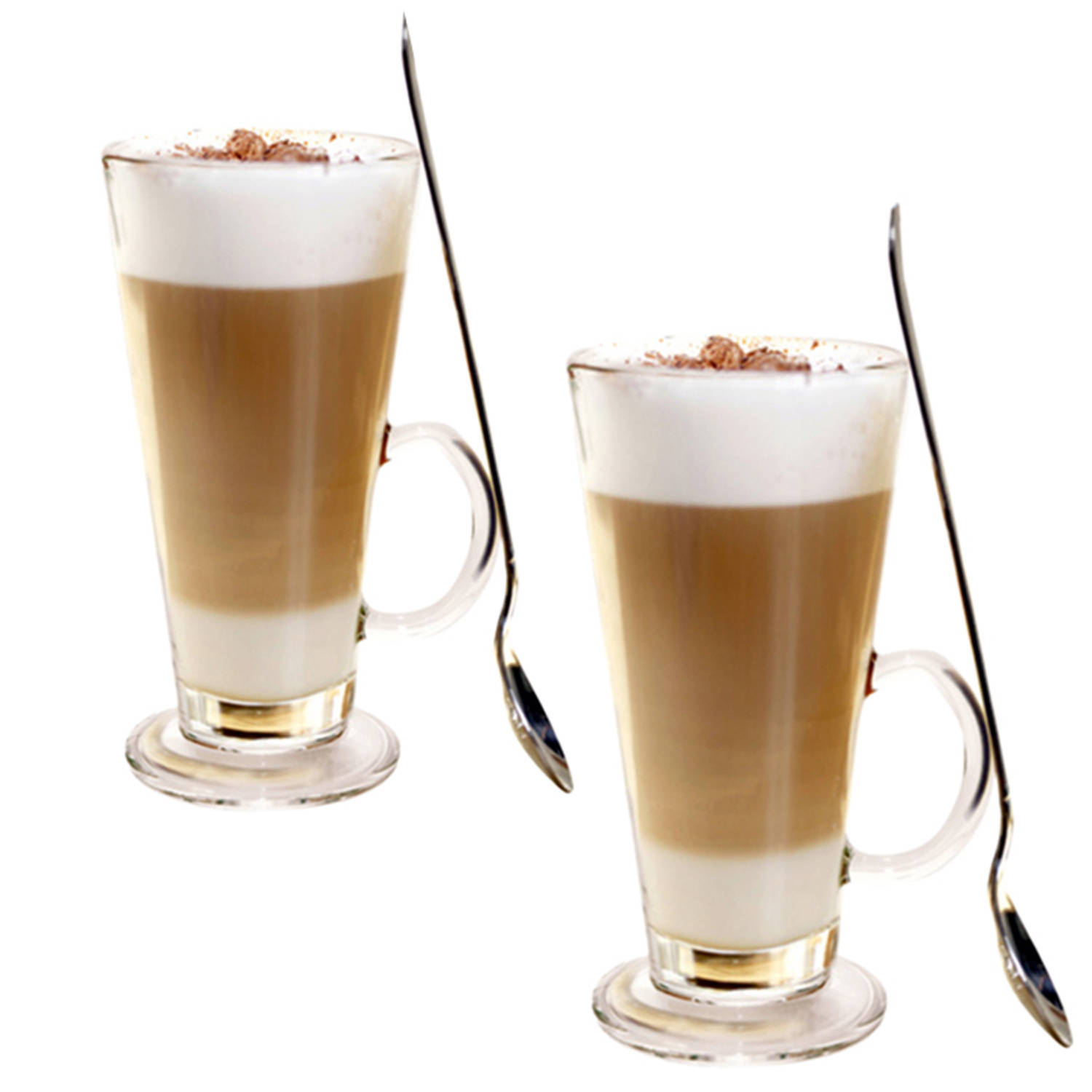 Luxe Latte Macchiato Glazen Met Lepel - Koffie Glazen - Cappuccino Glazen - Latte Glazen - 250 Ml - Set Van 2