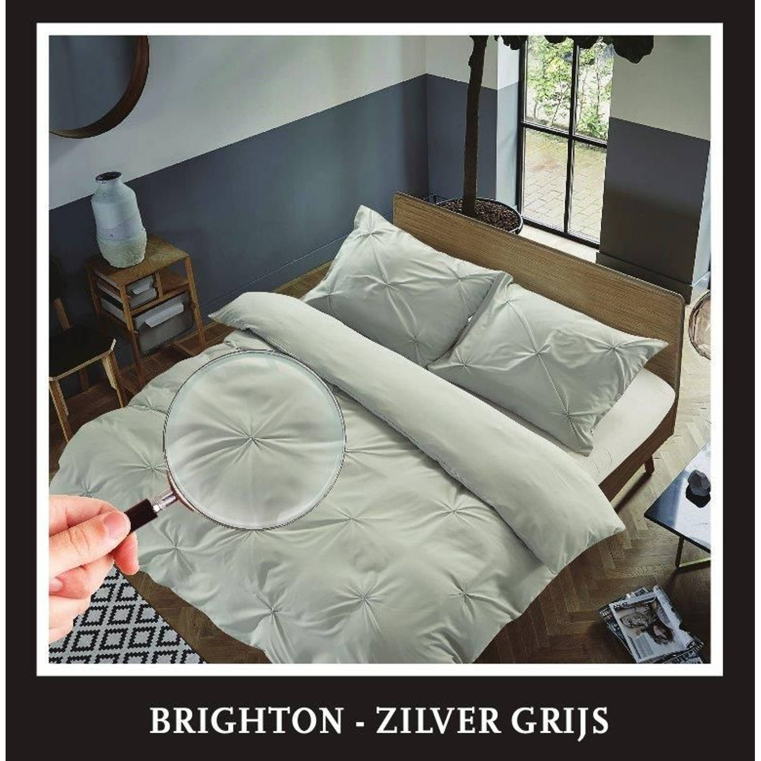 Hotel Home Collection - Dekbedovertrek - Brighton - 140x200/220 +1*60x70 cm - Zilver Grijs