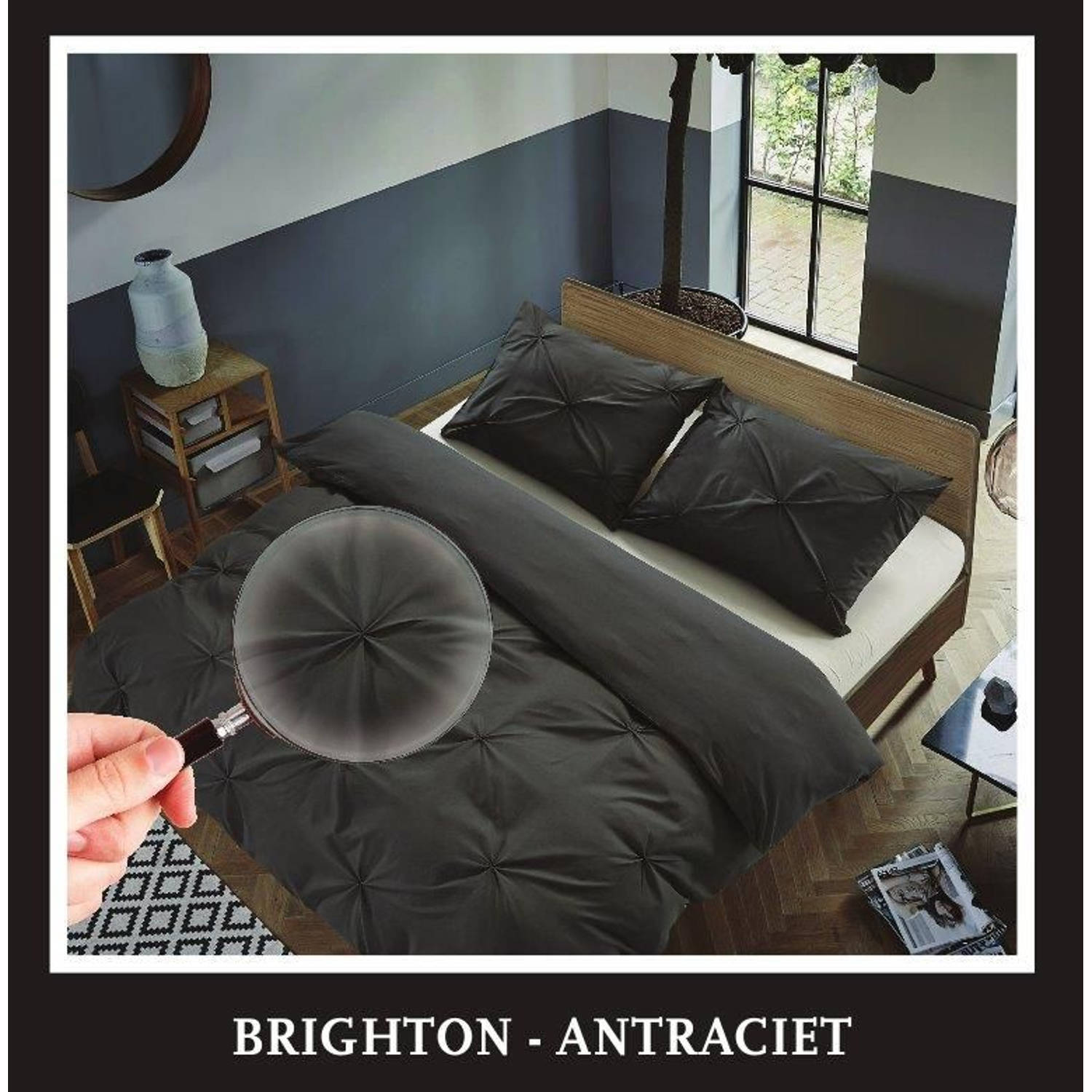 Hotel Home Collection - Dekbedovertrek - Brighton - 240x200/220 +2*60x70 cm - Antraciet