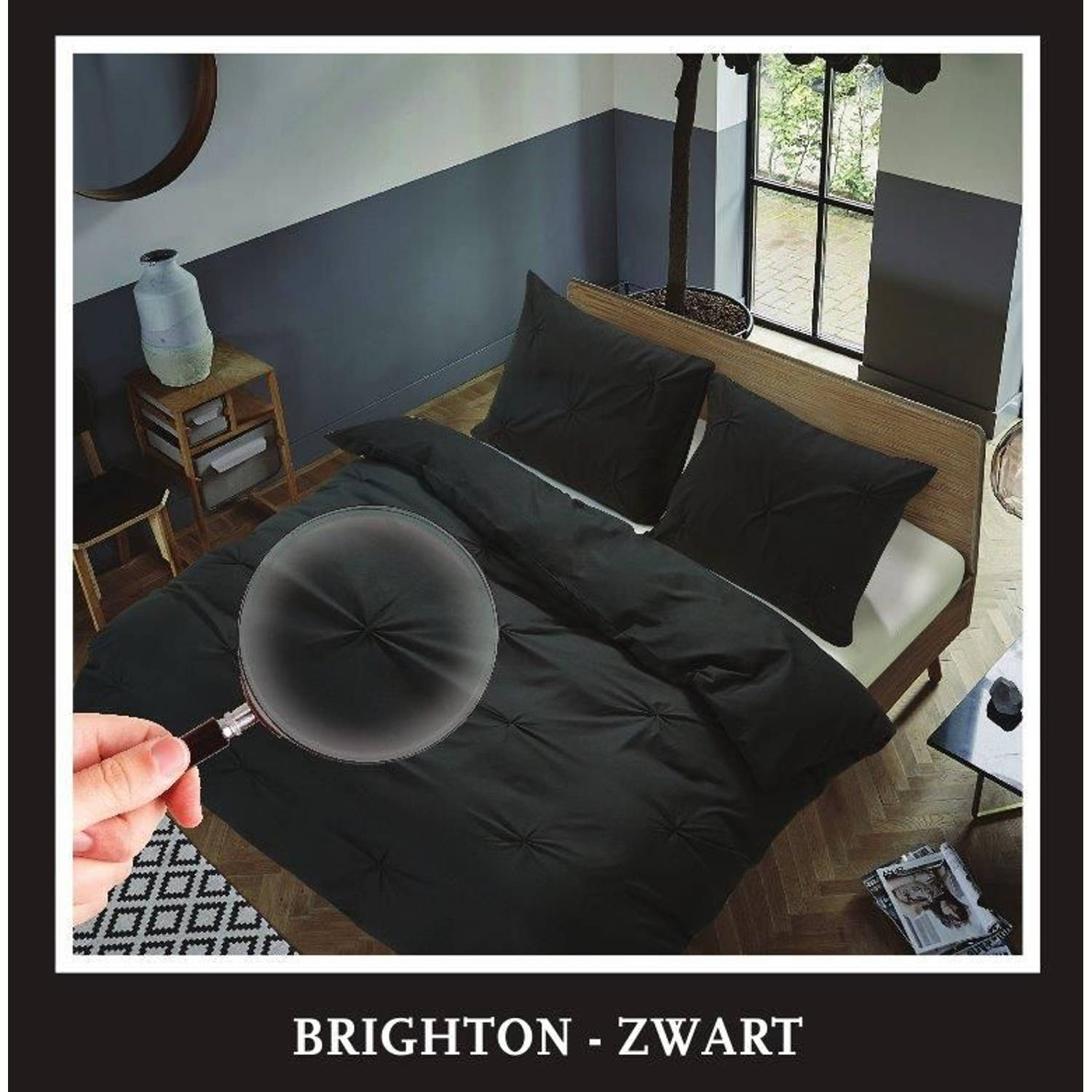 Hotel Home Collection - Dekbedovertrek - Brighton - 140x200/220 +1*60x70 cm - Zwart