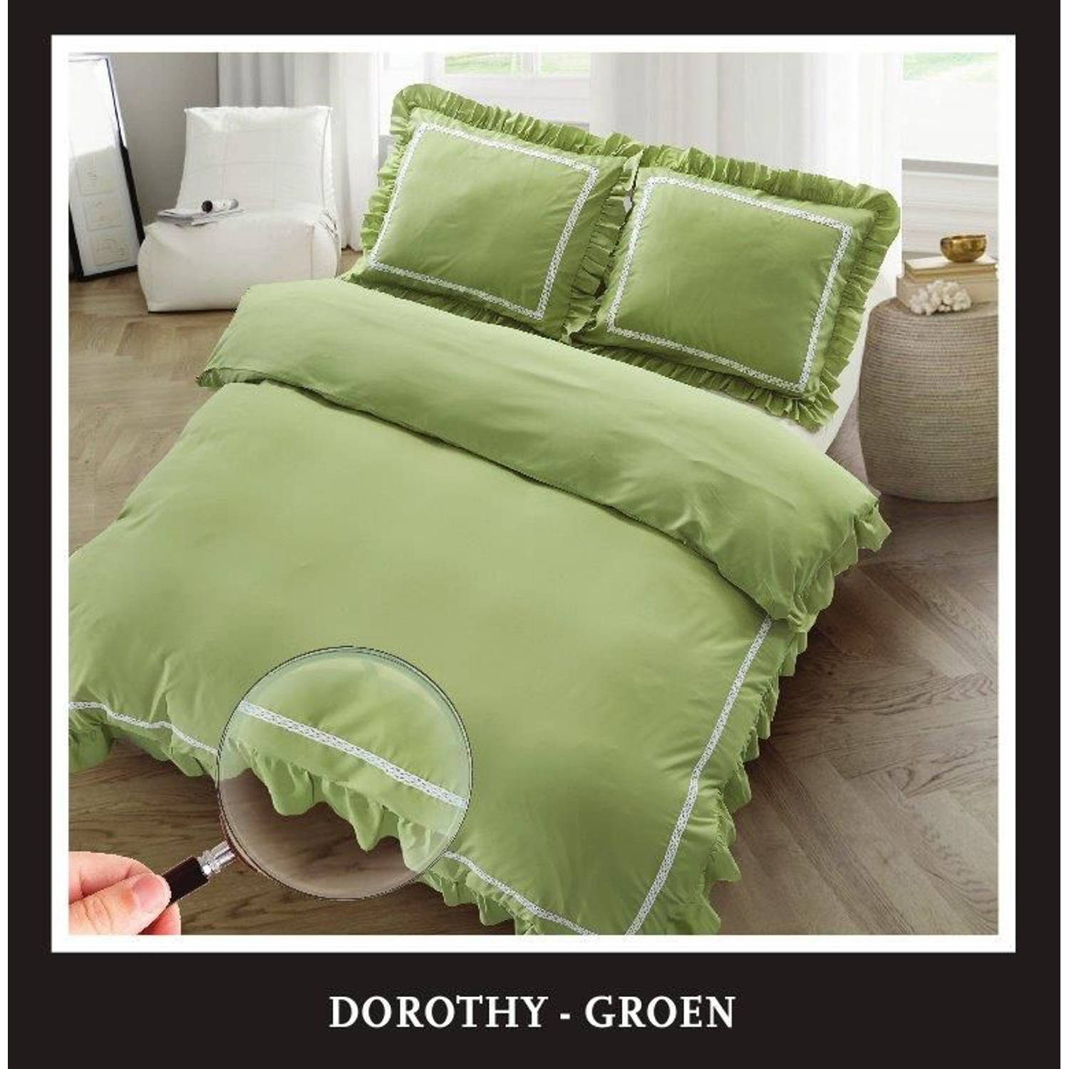 Hotel Home Collection - Dekbedovertrek - Dorothy - 200x200/220 +2*60x70 cm - Mos Groen