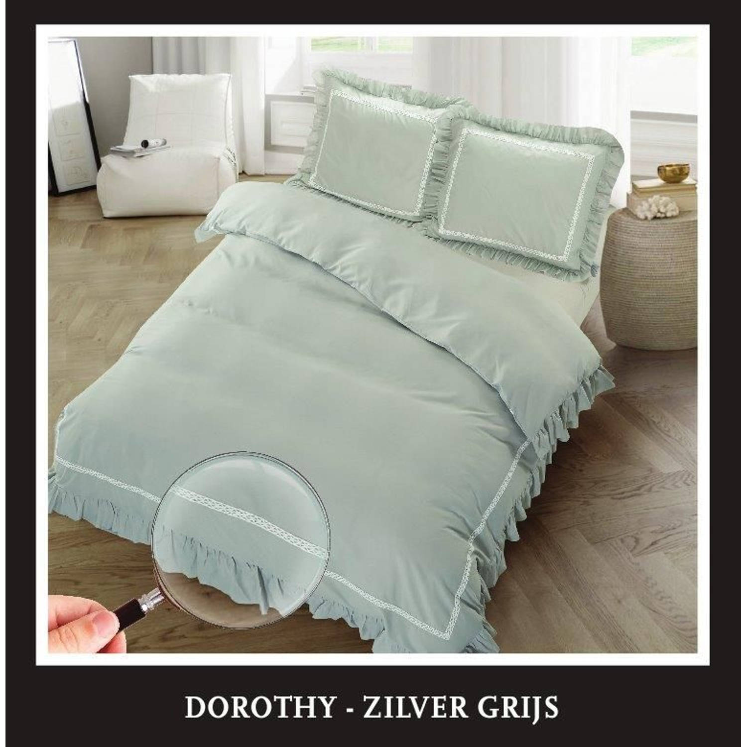 Hotel Home Collection - Dekbedovertrek - Dorothy - 200x200/220 +2*60x70 cm - Zilver Grijs