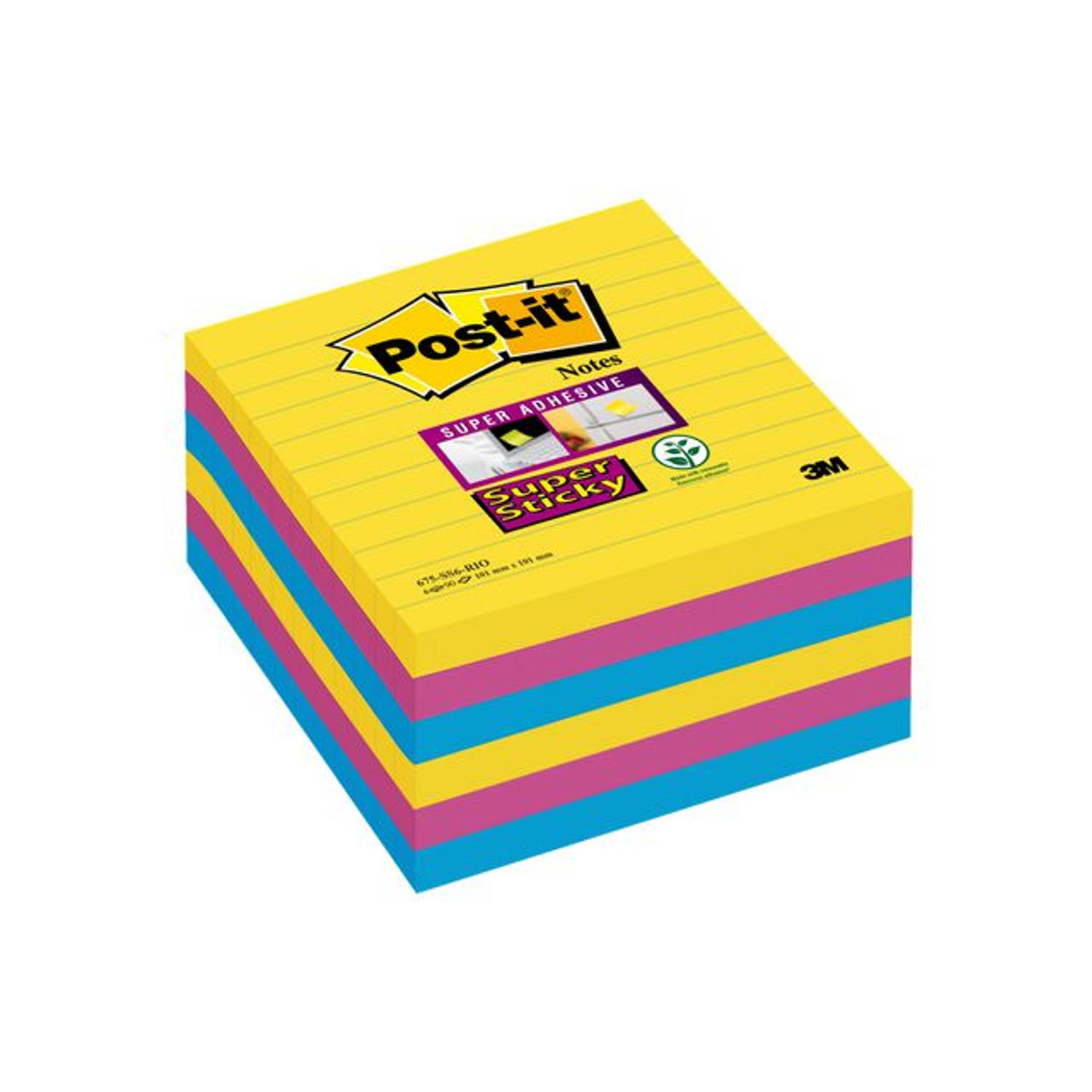 Post-it Super Sticky Gelinieerde zelfklevende notes 101 x 101 mm 6 x 90 Vel