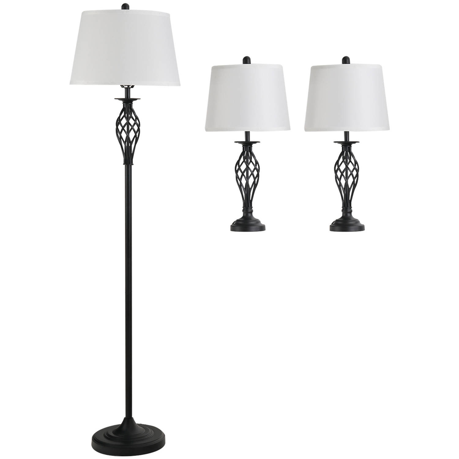 Definitie Verborgen Misverstand Driedelige set van 1 staande lamp en 2 tafellampen - Vloerlamp - Stalamp -  tafellamp - Vintage - Klassiek - Zwart/wit | Blokker